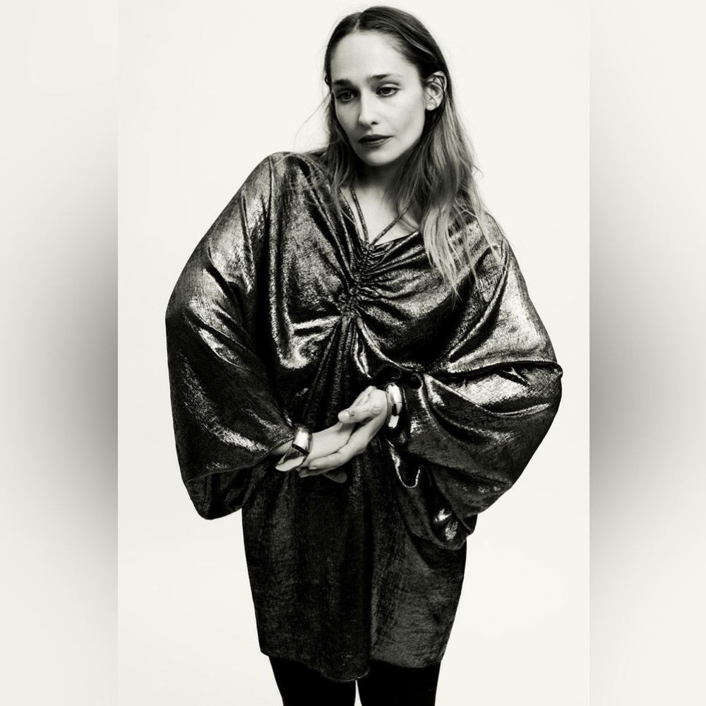 Zara Metallic Black Long Sleeve Dress